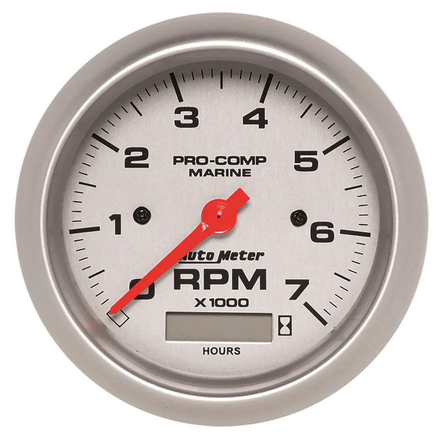 AutoMeter 200890-33, GAUGE; TACHOMETER; 3 3/8in.; 7K RPM; W/HOURMETER; MARINE SILVER