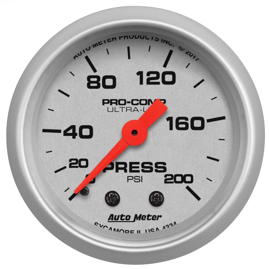 AutoMeter 4334, GAUGE; PRESSURE; 2 1/16in.; 200PSI; MECHANICAL; ULTRA-LITE