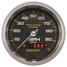 GAUGE; SPEEDOMETER; 3 3/8in.; 100MPH; GPS; MARINE CARBON FIBER image 1