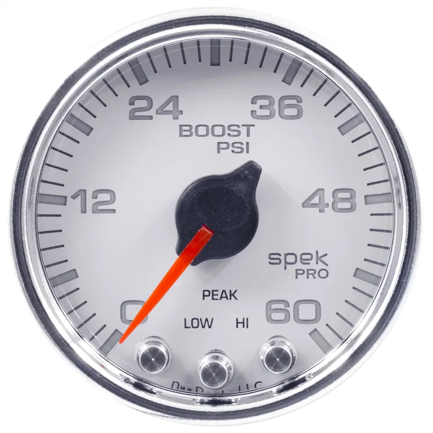 AutoMeter P30411, GAUGE; BOOST; 2 1/16in.; 60PSI; STEPPER MOTOR W/PEAK/WARN; WHT/CHRM; SPEK-PRO