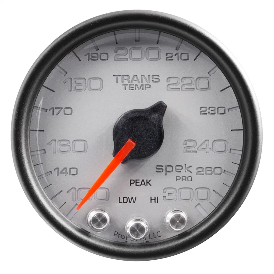 AutoMeter P34222, GAUGE; TRANS TEMP; 2 1/16in.; 300deg.F; STEPPER MOTOR W/PK/WRN; SLVR/BLK; SPEK-P