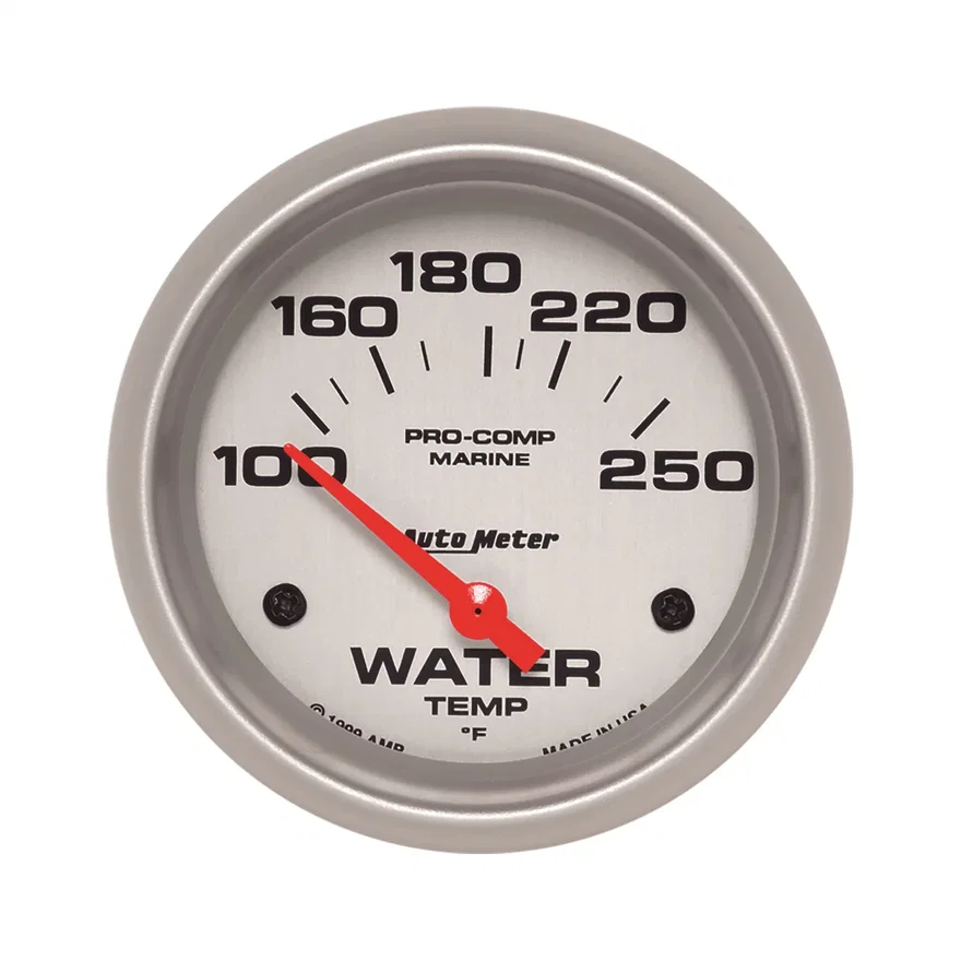 AutoMeter 200763-33, GAUGE; WATER TEMP; 2 5/8in.; 100-250deg.F; ELECTRIC; MARINE SILVER