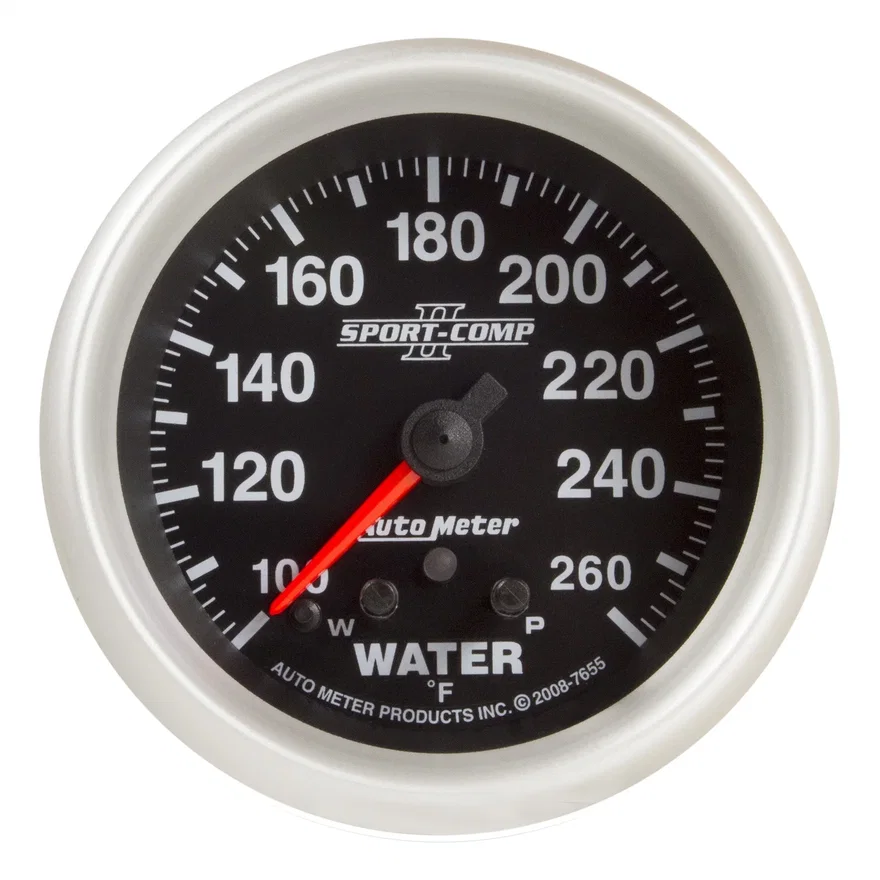 AutoMeter 7655, GAUGE; WATER TEMP; 2 5/8in.; 260deg.F; STEPPER MOTOR W/PEAK/WARN; SPORT-COMP II