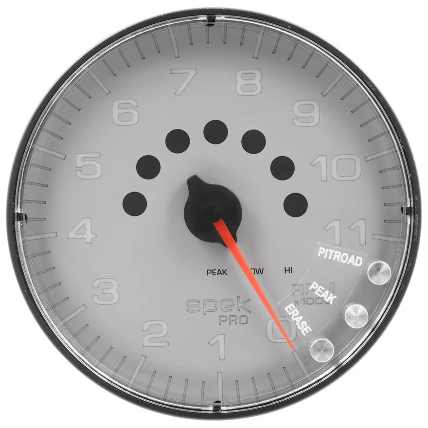 AutoMeter P239228, GAUGE; TACHOMETER; 5in.; 11K RPM; W/SHIFT LIGHT/PEAK MEM; SILVER/BLACK; SPEK-PRO