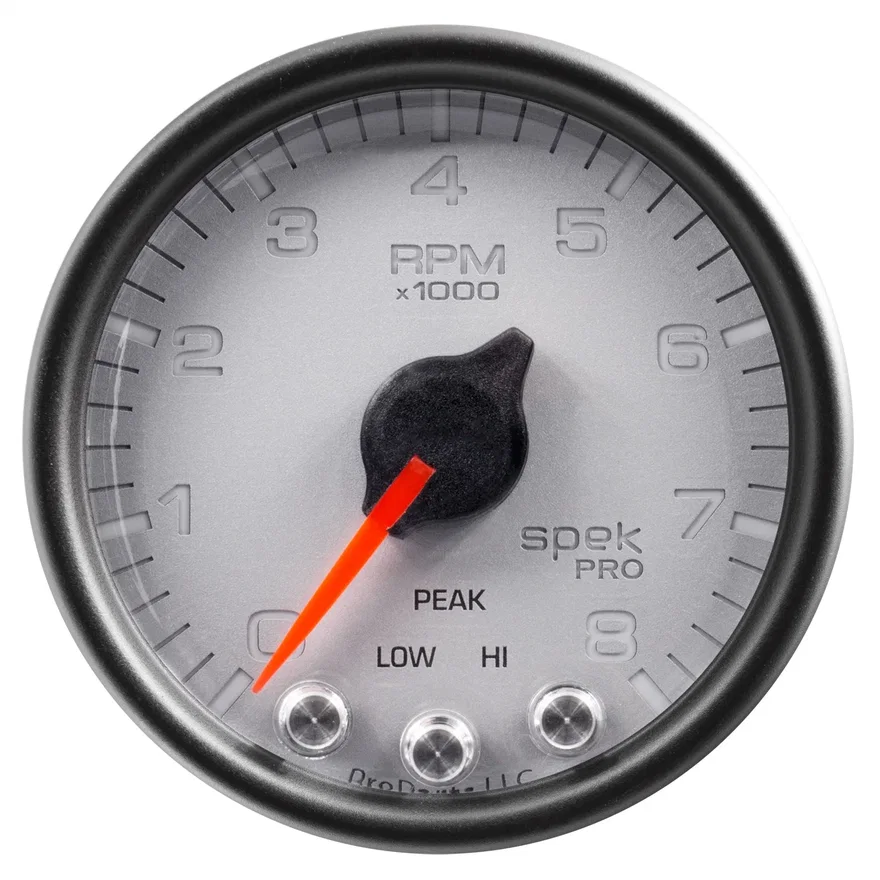 AutoMeter P33422, GAUGE; TACH; 2 1/16in.; 8K RPM; W/SHIFT LIGHT/PEAK MEM; SLVR/BLK; SPEK-PRO