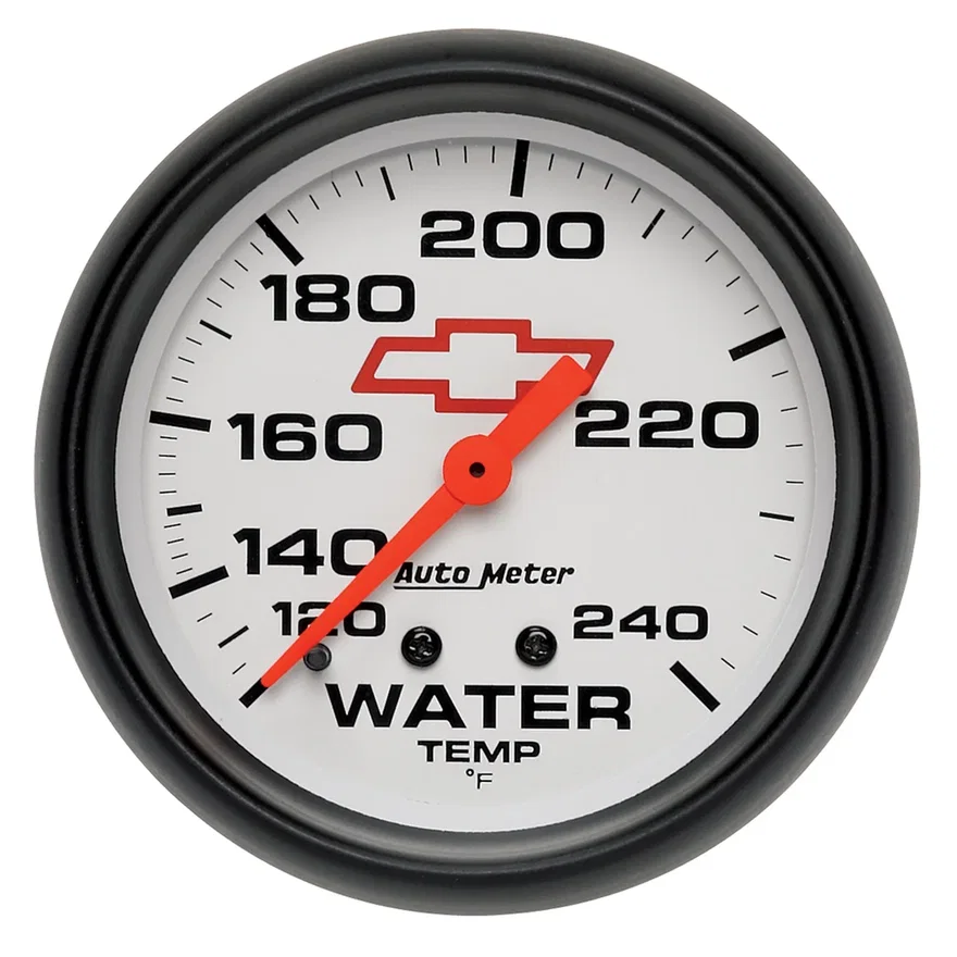 AutoMeter 5832-00406, GAUGE; WATER TEMP; 2 5/8in.; 120-240deg.F; MECHANICAL; CHEVY RED BOWTIE; WHITE