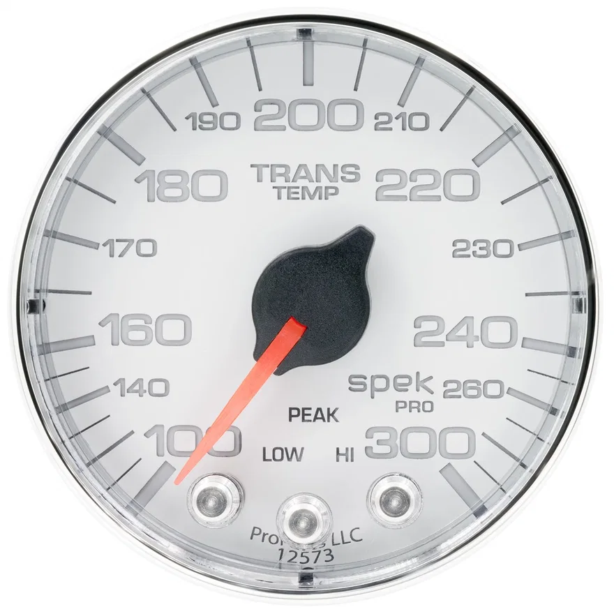 AutoMeter P342118, GAUGE; TRANS TEMP; 2 1/16in.; 300deg.F; STEPPER MOTOR W/PK/WRN; WHT/CHRM; SPEK-P