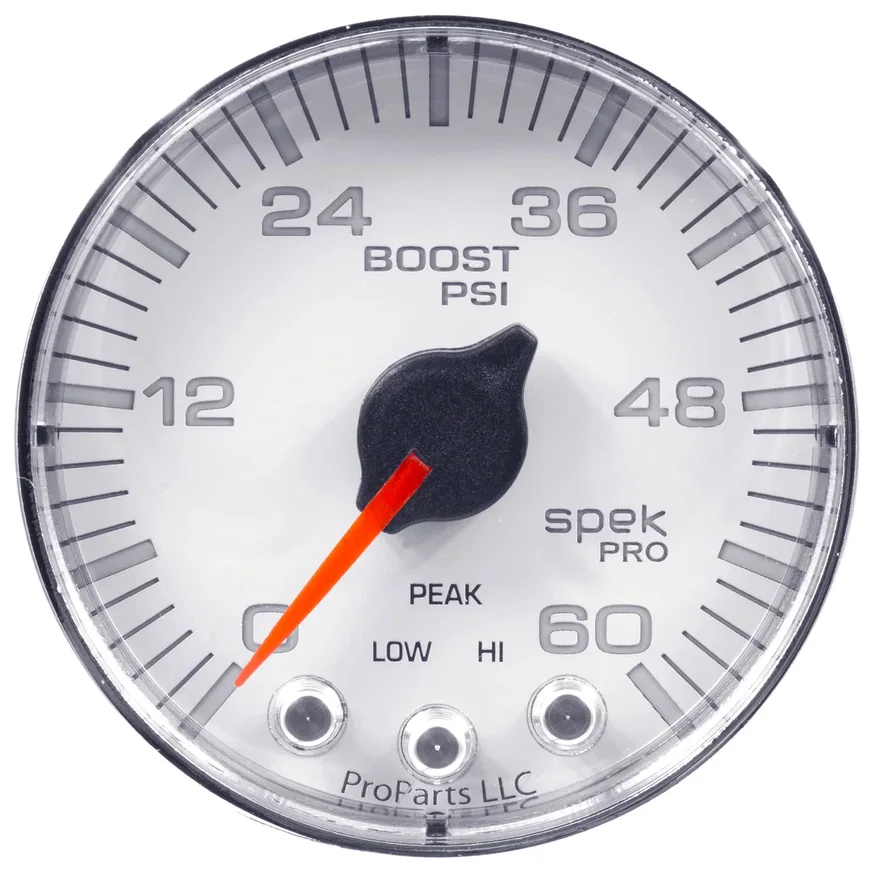 AutoMeter P304118, GAUGE; BOOST; 2 1/16in.; 60PSI; STEPPER MOTOR W/PEAK/WARN; WHT/CHRM; SPEK-PRO