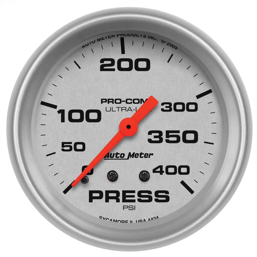 AutoMeter 4424, GAUGE; PRESSURE; 2 5/8in.; 400PSI; MECHANICAL; ULTRA-LITE