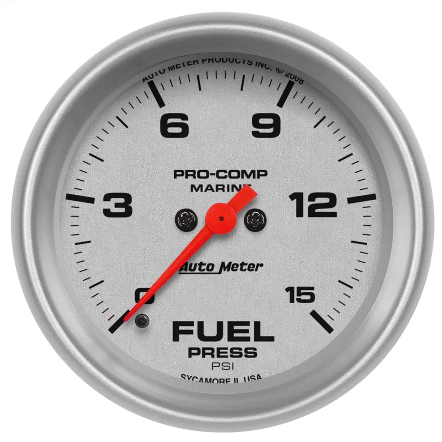 AutoMeter 200849-33, GAUGE; FUEL PRESSURE; 2 5/8in.; 15PSI; DIGITAL STEPPER MOTOR; MARINE SILVER