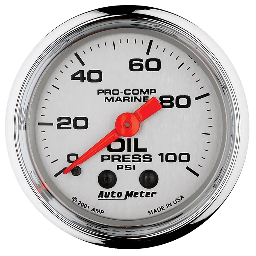 AutoMeter 200790-35, GAUGE; OIL PRESSURE; 2 1/16in.; 100PSI; MECHANICAL; MARINE CHROME