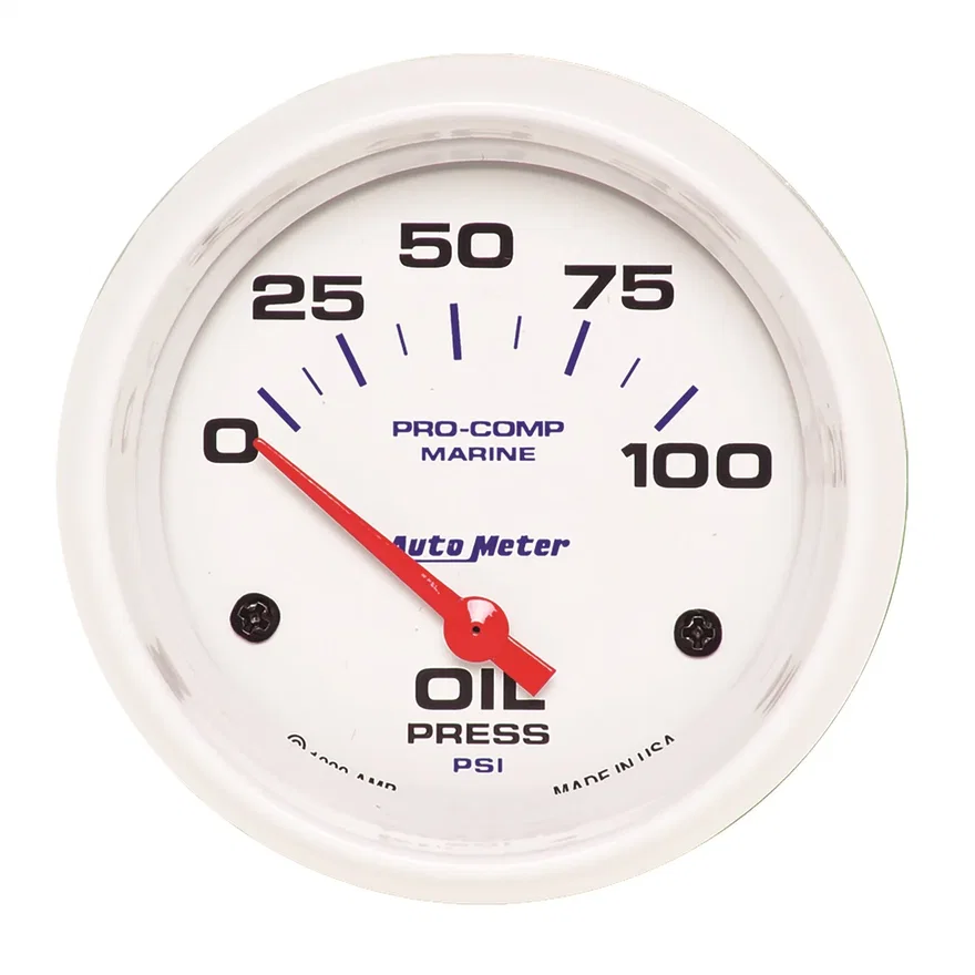 AutoMeter 200759, GAUGE; OIL PRESSURE; 2 5/8in.; 100PSI; ELECTRIC; MARINE WHITE
