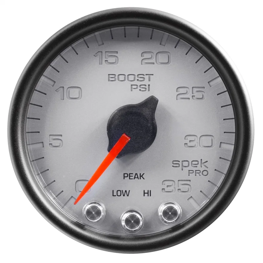 AutoMeter P30322, GAUGE; BOOST; 2 1/16in.; 35PSI; STEPPER MOTOR W/PEAK/WARN; SILVER/BLK; SPEK-PRO