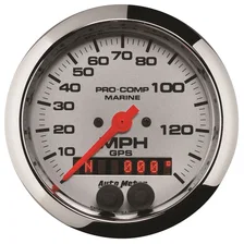 GAUGE; SPEEDOMETER; 3 3/8in.; 140MPH; GPS; MARINE CHROME image 1