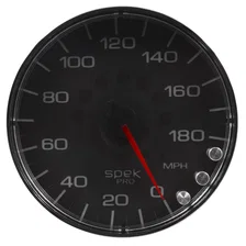 GAUGE; SPEEDOMETER; 5in.; 180 MPH; ELEC. PROGRAMMABLE; BLACK/CHROME; SPEK-PRO image 1