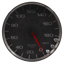 GAUGE; SPEEDOMETER; 5in.; 180 MPH; ELEC. PROGRAMMABLE; BLACK/CHROME; SPEK-PRO image 1