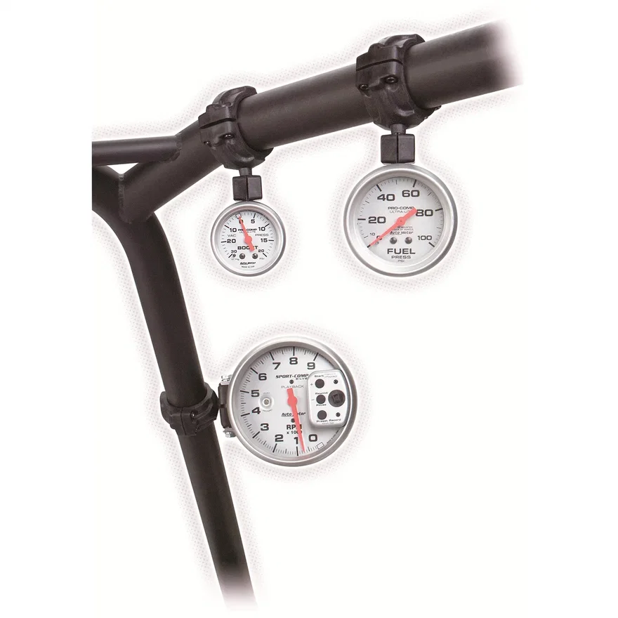 GAUGE MOUNT; ROLL POD FOR 1.625in. ROLL CAGE; FITS 2 1/16in. GAUGE; BLACK