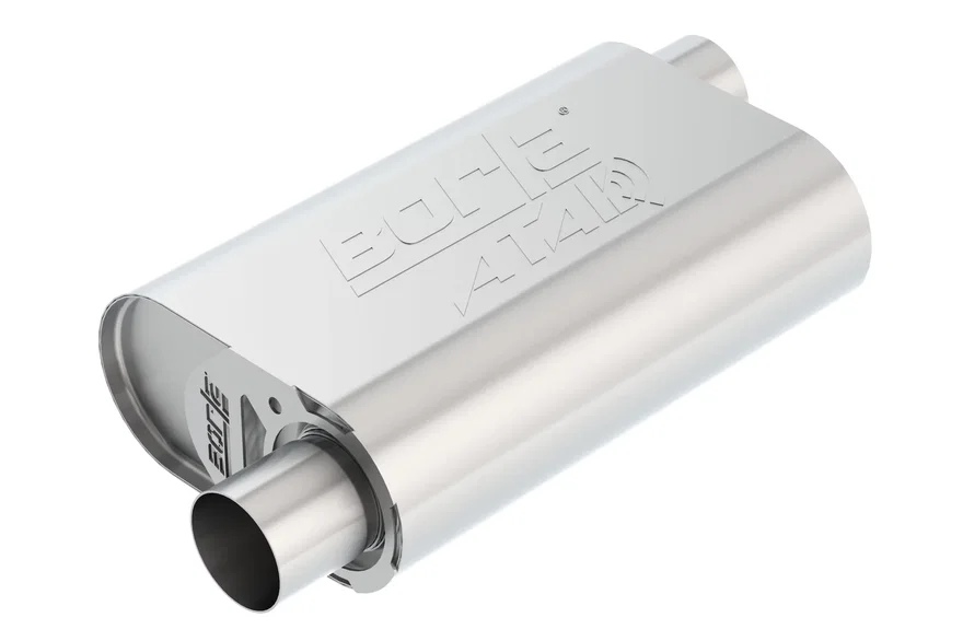 Borla 400774, CrateMuffler Muffler Chevrolet Small Block 350/ 383/ 406 CID V8 High Output 2.5 in. Offset Inlet/ 2.5 in. Offset Outlet ATAK