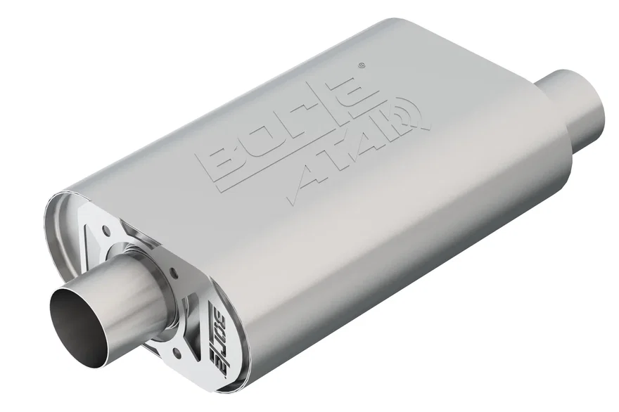 Borla 400820, CrateMuffler Muffler Chevrolet Small Block 350/ 383/ 406 CID V8 High Output 2.5 in. Offset Inlet/ 2.5 in. Center Outlet ATAK