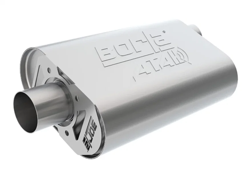CrateMuffler Muffler Ford Small Block 289/ 302/ 351W CID V8 High Output & Big Block 390/ 427/ 428/ 460 CID V8 Moderate Output FE Series 2.5 in. Offset Inlet/ 2.5 in. Center Outlet ATAK