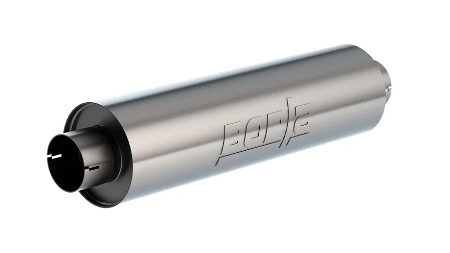 Specialty Muffler - Heavy Duty (Truck) - 3.5 in. Center Inlet/ 3.5 in. Center Outlet 6.75 in. Round x 24 in. Long Body Notched Necks