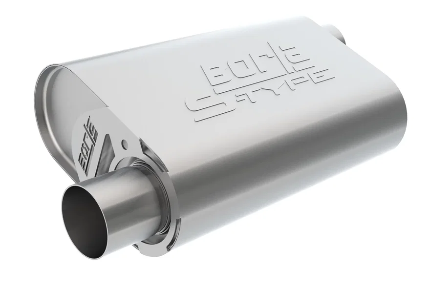 CrateMuffler Muffler Chevrolet Small Block 350/ 383/ 406 CID V8 High Output 3 in. Offset Inlet/ 3 in. Offset Outlet S-Type