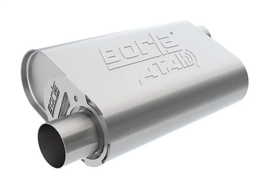CrateMuffler Muffler Chevrolet Big Block 396/ 402/ 427 CID V8 Stock Output 2.5 in. Offset Inlet/ 2.5 in. Offset Outlet ATAK