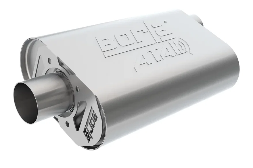 CrateMuffler Muffler Chrysler/ Dodge/ Plymouth/ Mopar Big Block 383/ 413/ 426/ 440 CID V8 Moderate Output 2.5 in. Offset Inlet/ 2.5 in. Center Outlet ATAK
