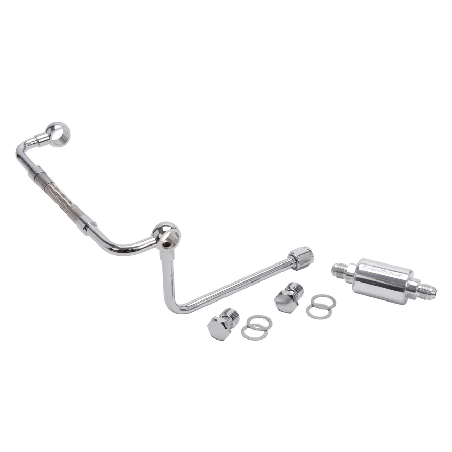 Edelbrock 8128, Chrome Dual-Feed Fuel Line Kit With Polished Filter