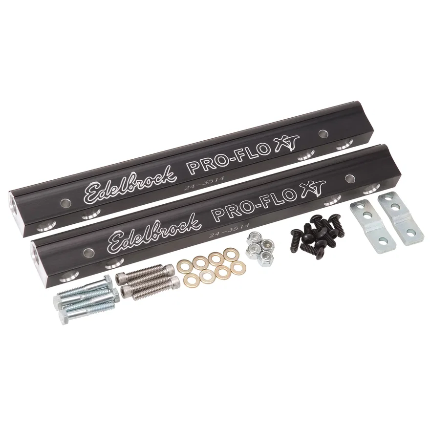 Edelbrock 3644, Fuel Rail Kit for Big-Block Chrysler 413-440 -6 AN in Black Finish