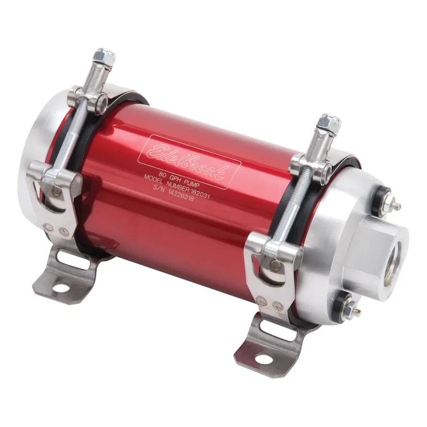 Edelbrock 182031, Quiet-Floâ„¢ EFI In-Line Red Electric Fuel Pump - 80 GPH