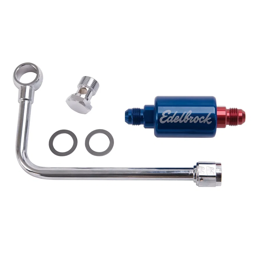 Edelbrock 8134, Chromed Steel Fuel Line & Filter Kit Fo Eps Carbs