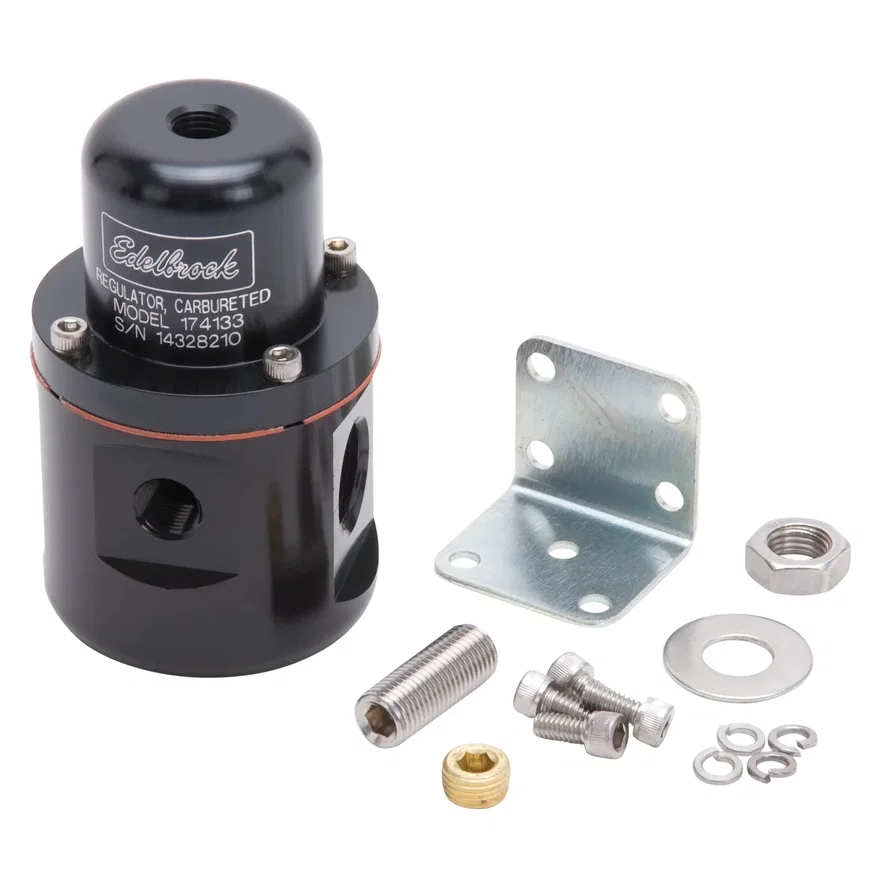 Edelbrock 174133, Carbureted Adjustable Bypass Fuel Pressure Regulator (160 GPH) in Black Finish