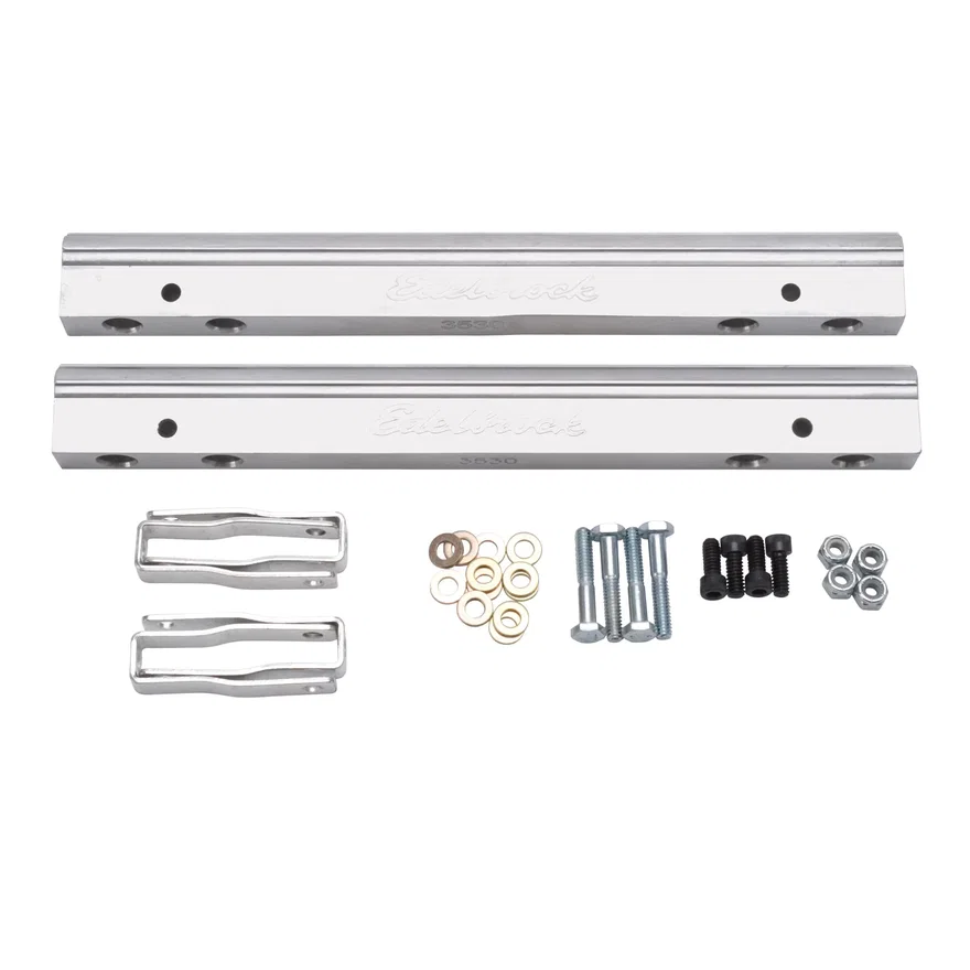 Edelbrock 3630, Fuel Rail Kit for Small-Block Chevy -6 AN in Clear Finish