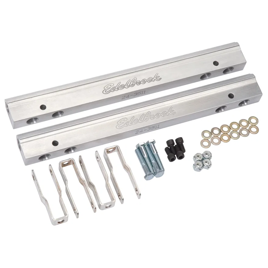 Edelbrock 3641, Fuel Rail Kit for Small-Block Chrysler 340/360 -6 AN in Clear Finish