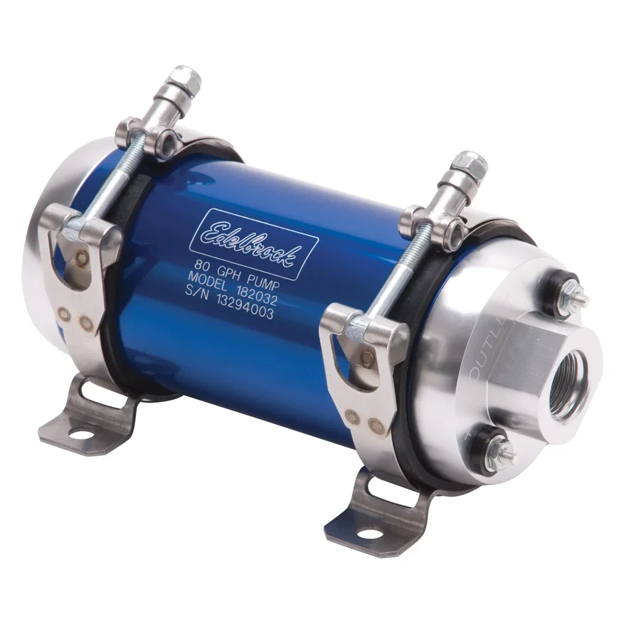 Edelbrock 182032, Quiet-Floâ„¢ EFI In-Line Blue Electric Fuel Pump - 80 GPH