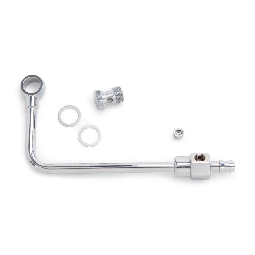 Edelbrock 8126, Chrome Steel Fuel Line With 3/8" Barbed End Inlet Without Fuel Filter
