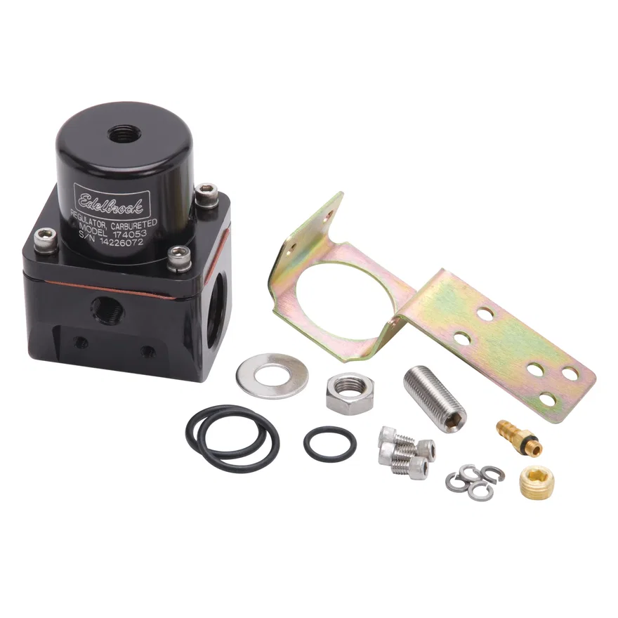 Edelbrock 174053, Carbureted Adjustable Bypass Fuel Pressure Regulator (180 GPH) in Black Finish