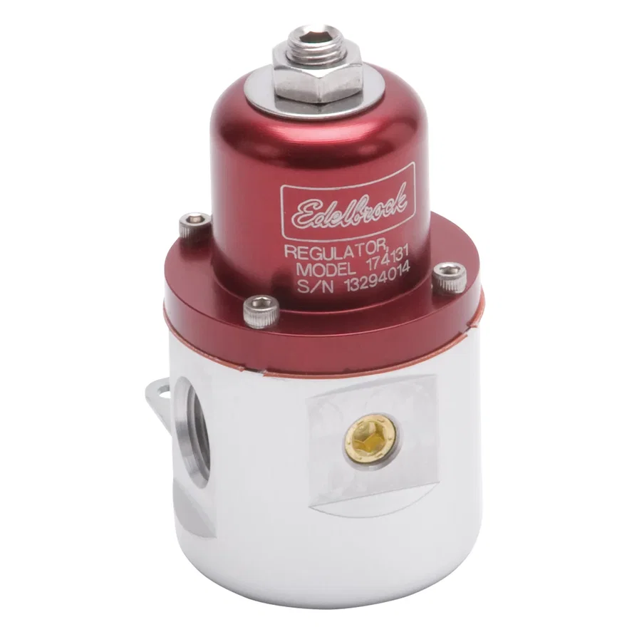 Edelbrock 174131, Carbureted Adjustable Bypass Fuel Pressure Regulator (160 GPH) in Red Finish