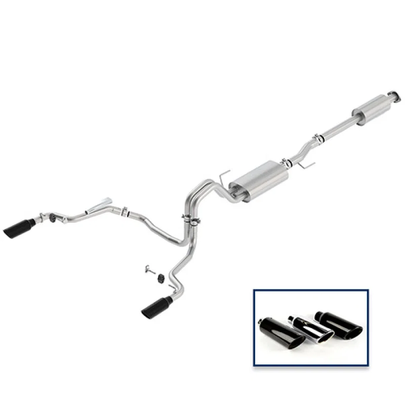 Ford Racing M-5200-F1550DTBA, 15-18 F-150 5.0L Cat-Back Touring Exhaust System - Rear Exit Black Chrome Tips