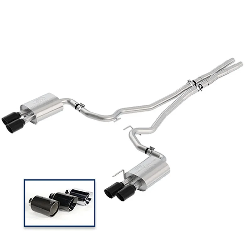 Ford Racing M-5200-M8SBA, 2018+ Mustang GT 5.0L Cat-Back Sport Exhaust System w/ Quad Black Chrome Tips