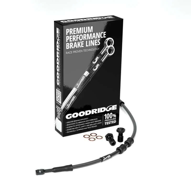 Goodridge HD0042-1FB-BK10, 00-05 HD FXD/C +10in Black Brake Line Kit w/Black Fittings