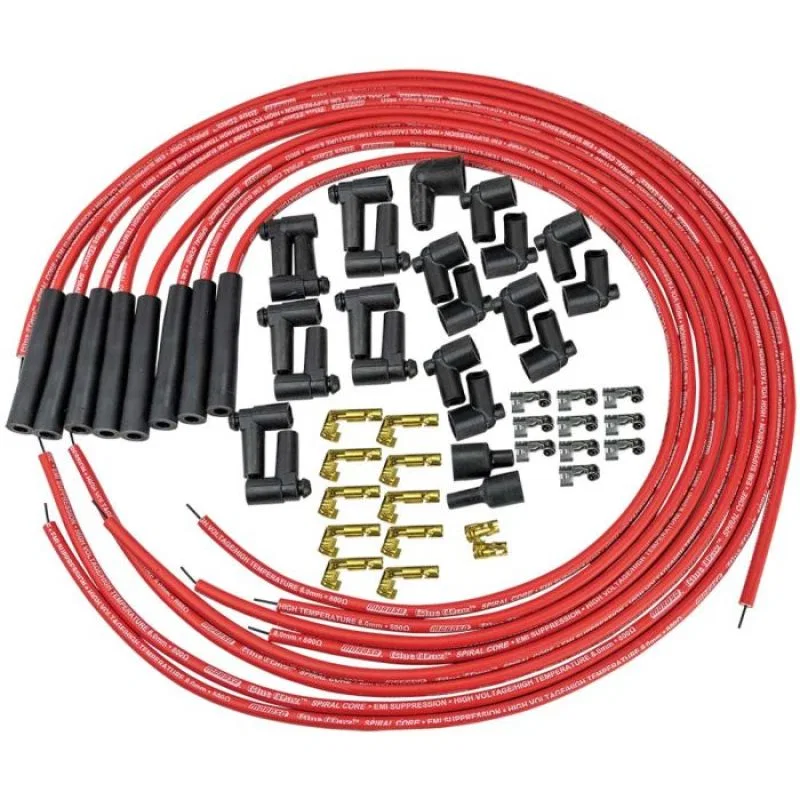 Moroso 73218, Universal Ignition Wire Set - Blue Max - Spiral Core - Unsleeved - Straight - Red