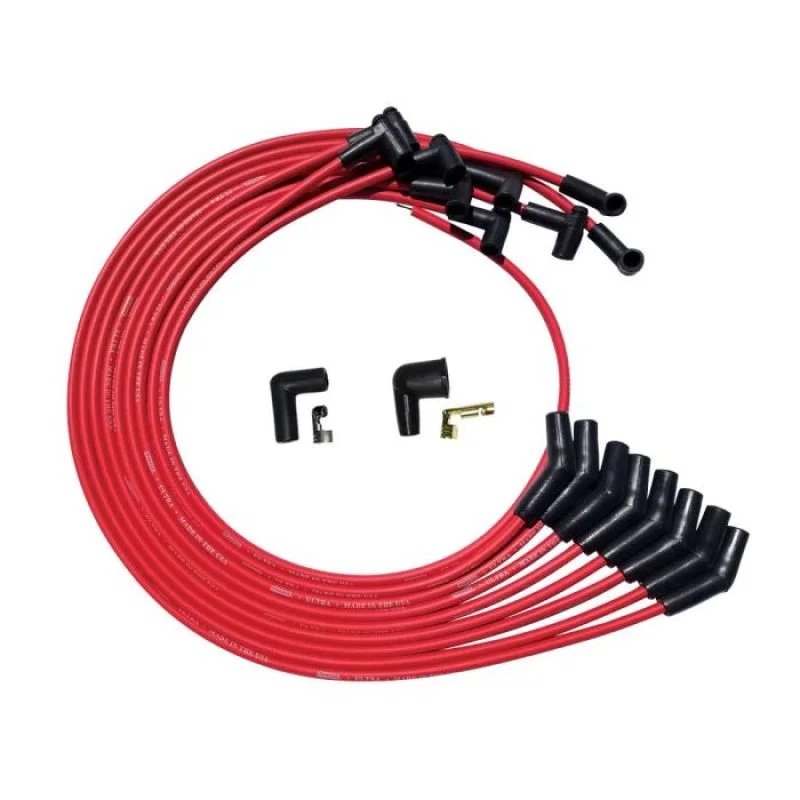 Moroso 52045, BBC Under Header 135 Plug Boots HEI Ultra Spark Plug Wire Set - Red