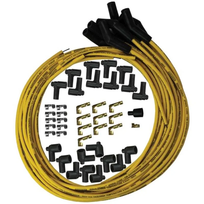 Moroso 73215, Universal Ignition Wire Set - Blue Max - Spiral Core - Unsleeved - 135 Degree - Yellow