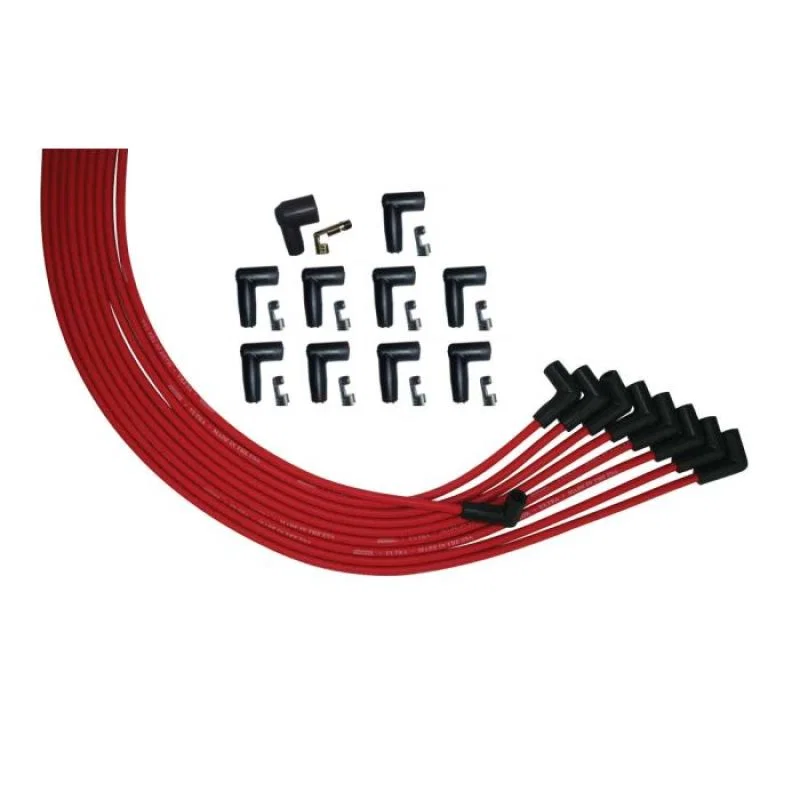 Moroso 52006, V8 Universal 90 Deg Plug HEI Distributor Ultra Spark Plug Wire Set - Red