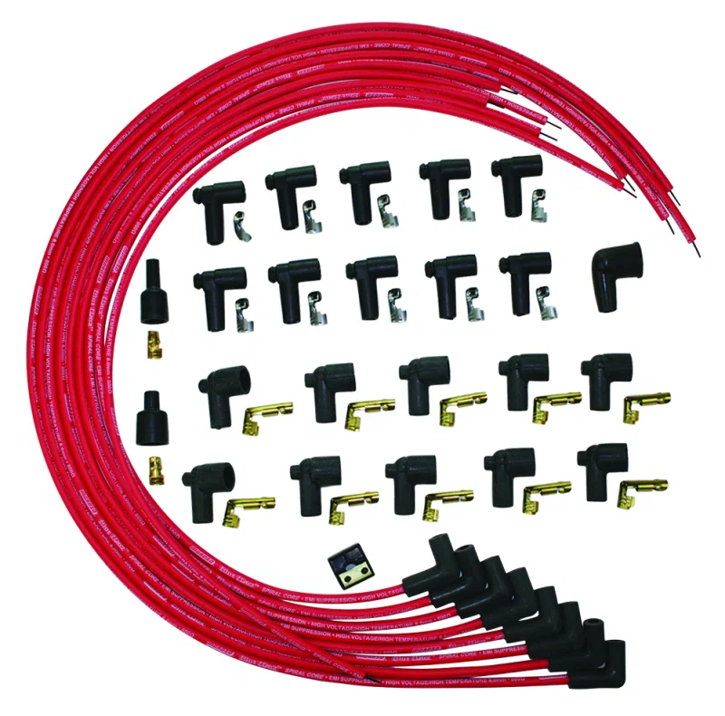 Moroso 73219, Universal Ignition Wire Set - Blue Max - Spiral Core - Unsleeved - 90 Degree - Red