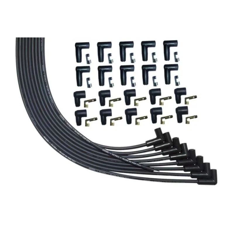 Moroso 51005, Universal V8 90 Deg Plug Unsleeved HEI & Non-HEI 90 Ultra Spark Plug Wire Set - Black
