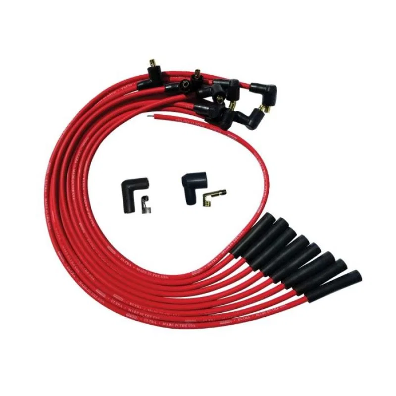 Moroso 52041, BBC Over Valve Cover Str Plug Boots Non-HEI Ultra Spark Plug Wire Set - Red