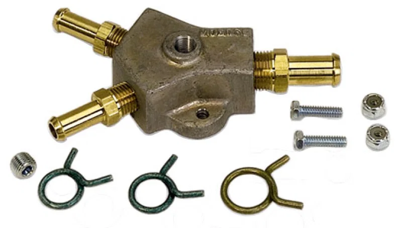 Moroso 65160, Universal Fuel Block Kit - 1/2in Hose Inlet w/Two 3/8in Hose Outlets